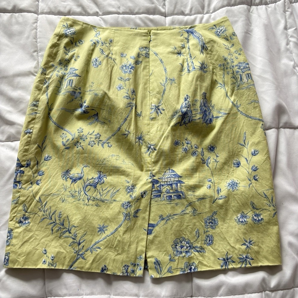 Vintage 90s Mini Skirt Womens 10 Green Oriental Geishas Birds Fairy Whimsy Y2K - Picture 7 of 9